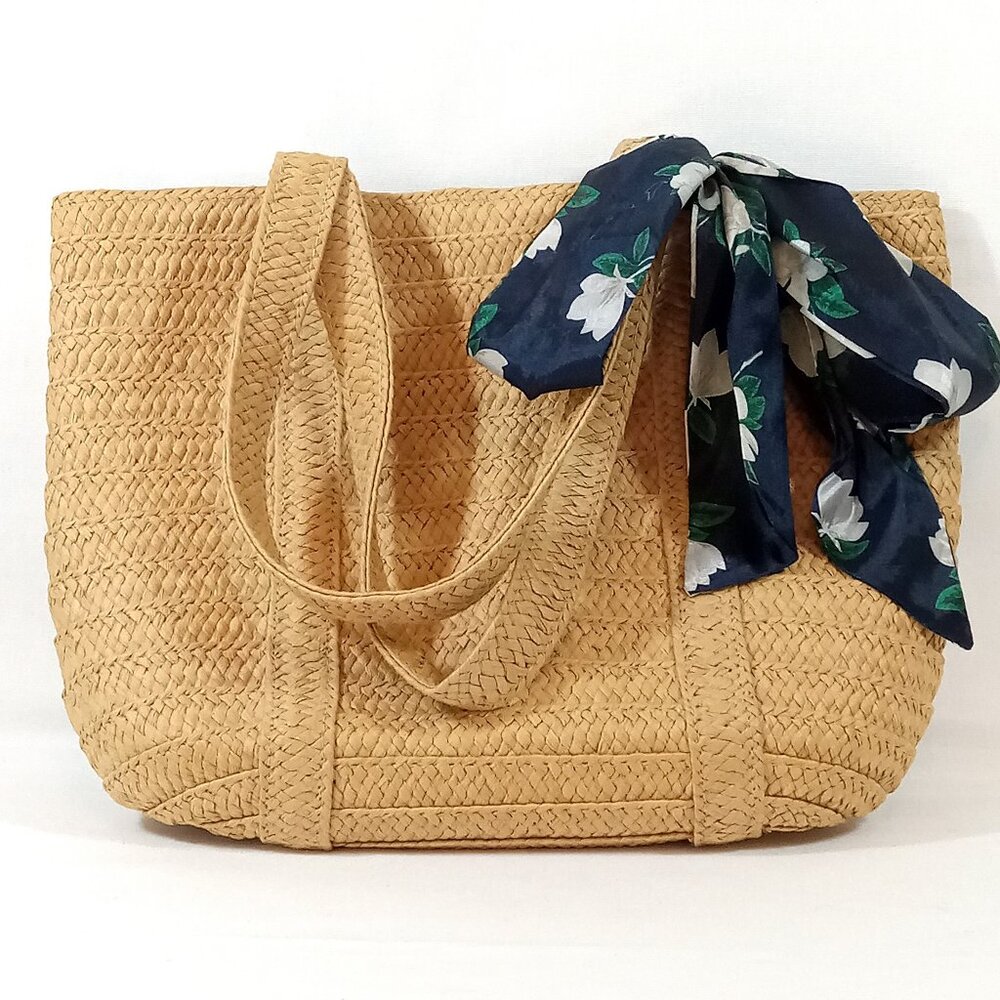 Draper James Straw Tote Bag with Floral Scarf